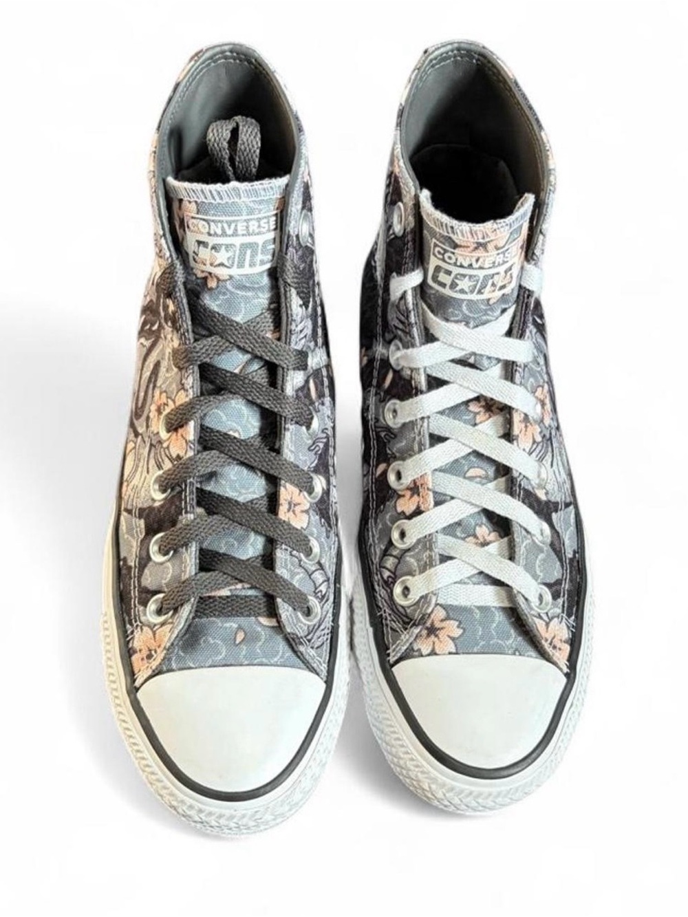 Converse Women’s Floral High-Top Sneakers in Gray and Pink